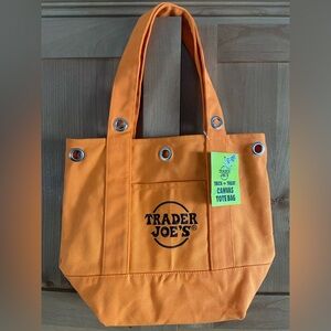 Upcycled Trader Joe’s mini tote canvas bag with grommets